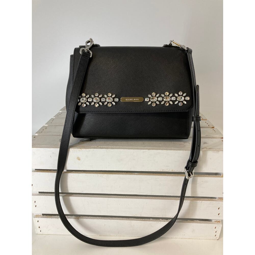 MICHAEL KORS SMALL SAFFIANO BEADED FLORAL CROSSBODY BAG ASIS